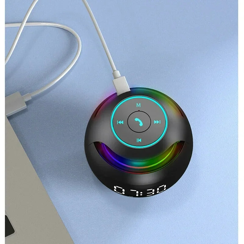 Digital LED Alarm Clock TF/FM Radio bluetooth Speaker Round Bedside Night Light Colorful Light Music Play Table Clock