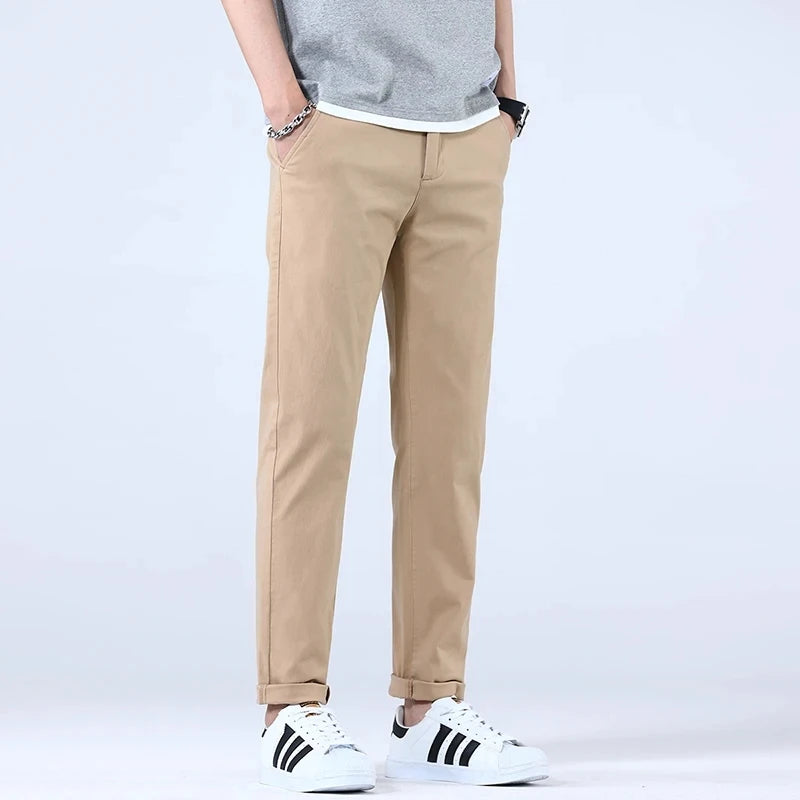 2024 Breathable 98% Cotton Thin Soft Fabric Men's Casual Pants Male Korean Summer New Brand Jogging Work Straight Slim Trousers