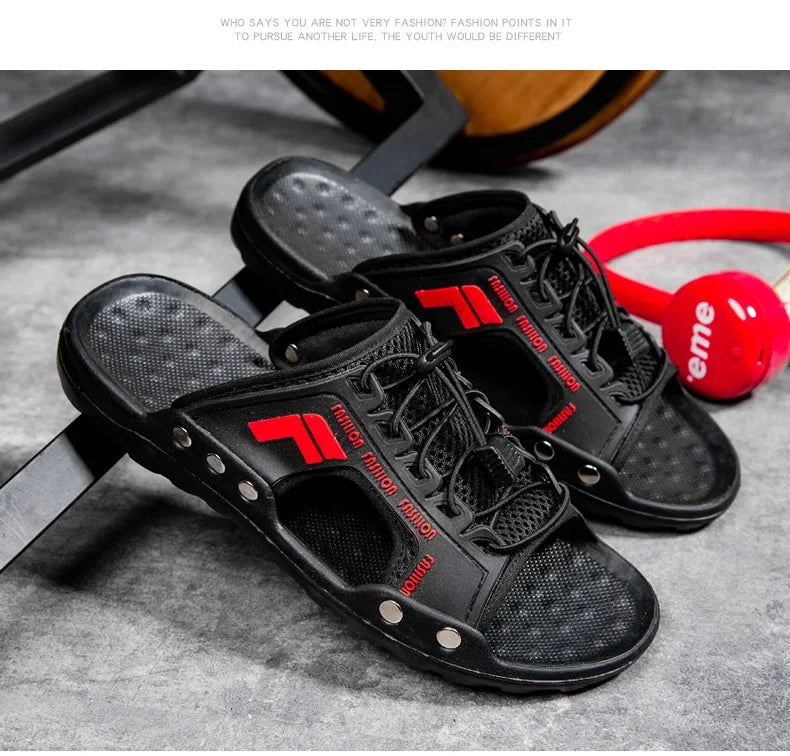 New men's sandals summer slippers leather face lazy shoes trend breathable beach shoes