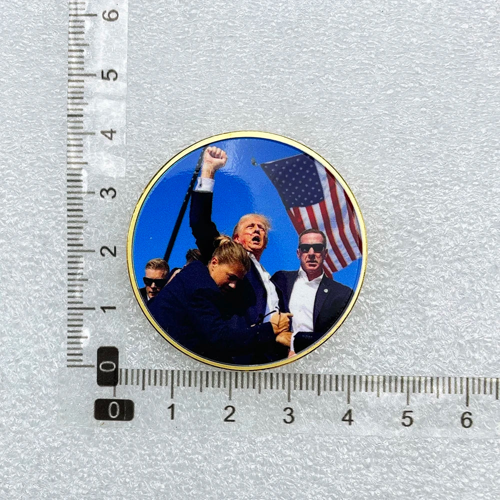 Attack on Trump Challenge Coin 2024 US President 47th Gold Coin Collectibles USA Fight Commemorative Medal in Capsule