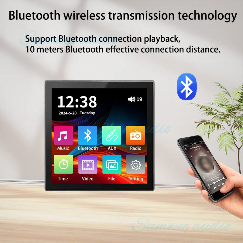 Min Wall Amplifier Bluetooth Smart Home Audio Touch Screen 4*20W Stereo Sound Music Panel background music Ceiling Speaker FM