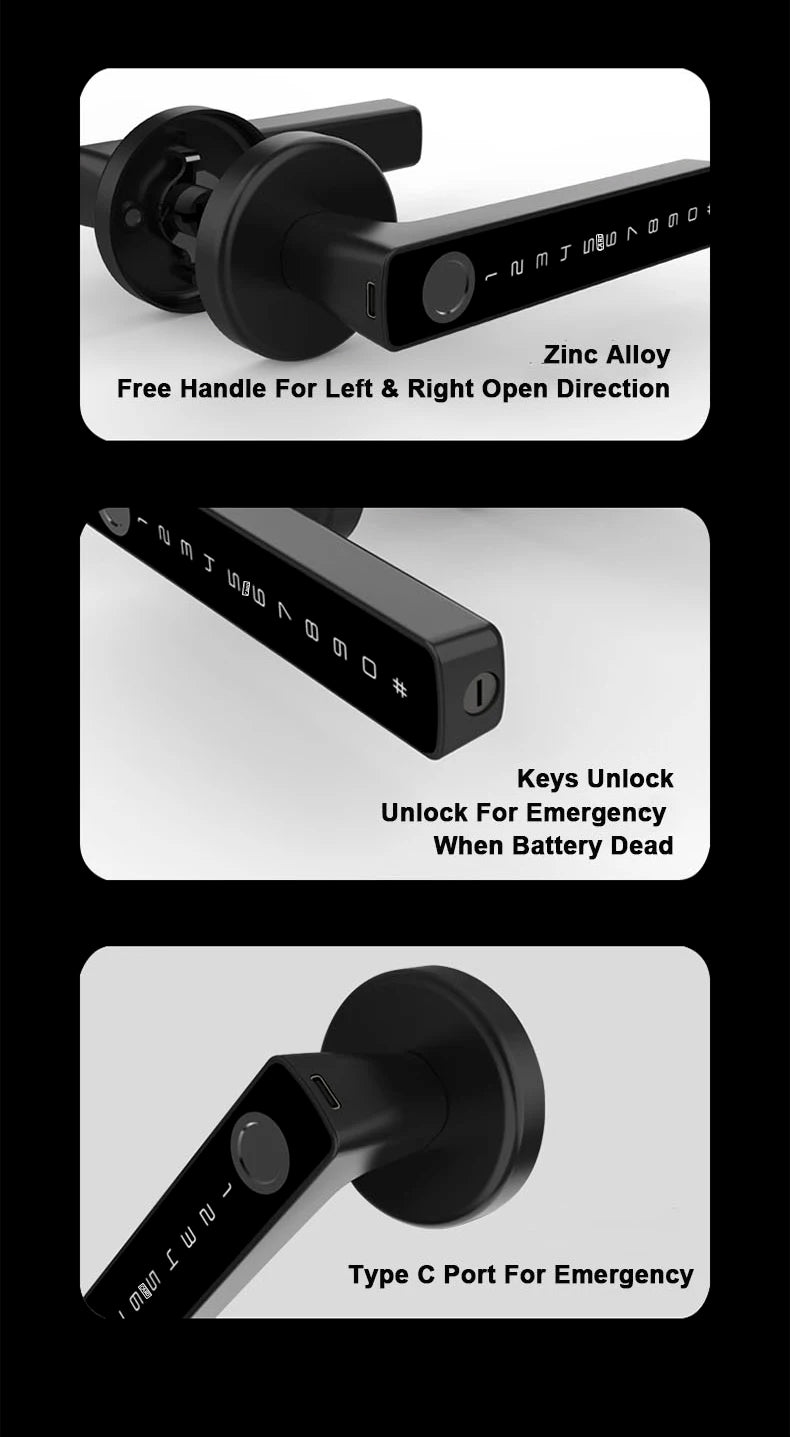 RAYKUBE Tuya BLE Fingerprint Door Lock Digital Electronic Lock with Password/Key/IC Card/ Smartlife/ Tuya APP Unlock