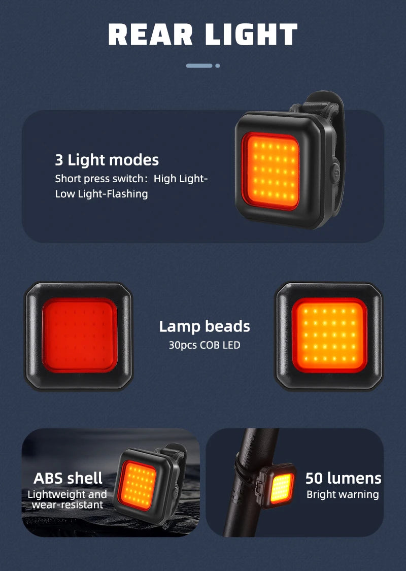 WEST BIKING Bike Light Cycling Bicycle Front Rear Light Type-C Charge Headlight Light Warning Taillight LED Lantern Bike Parts