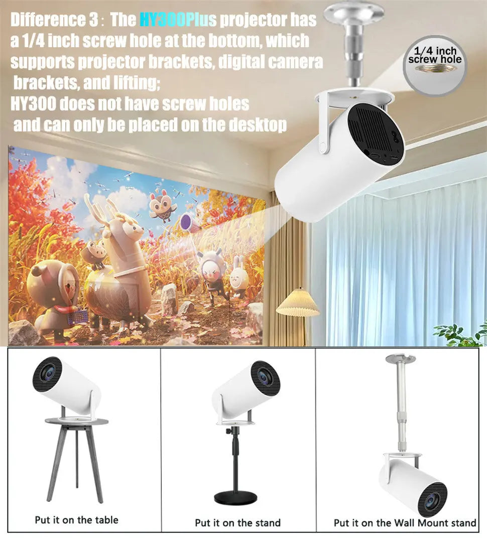 DITONG HY300 Plus HD Projector portatil 4K 1280x720P Android LED Video Home Theater Cinema Phone mini Proyector Movie HY300 pro