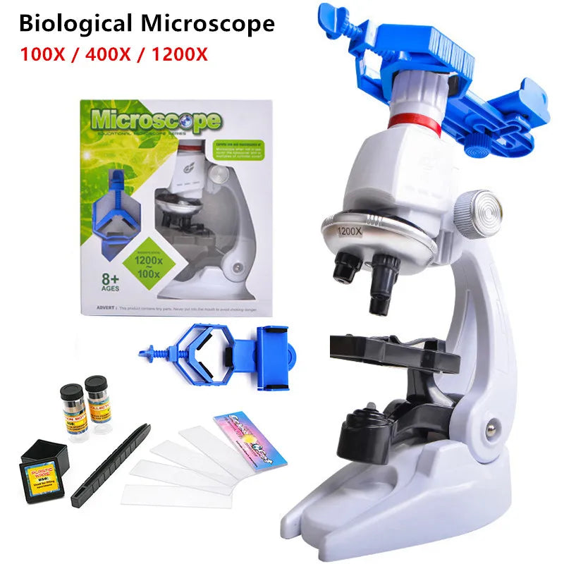 1200X Biological Microscope Kit Lab with LED Microscopio Home School Science Educational Toy Gift Refined Children's Microscope