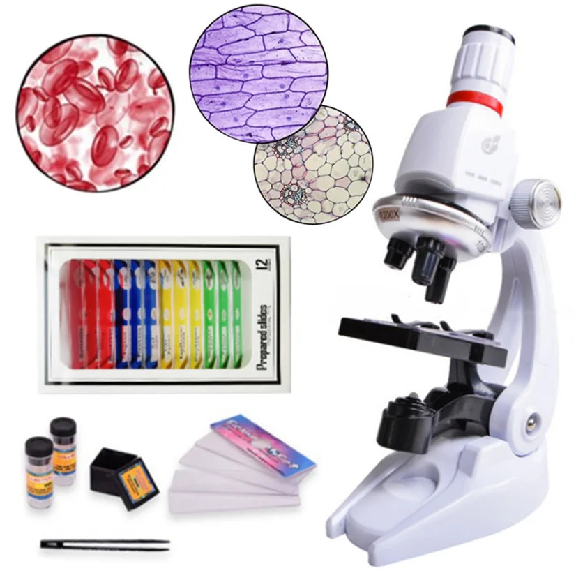 1200X Biological Microscope Kit Lab with LED Microscopio Home School Science Educational Toy Gift Refined Children's Microscope