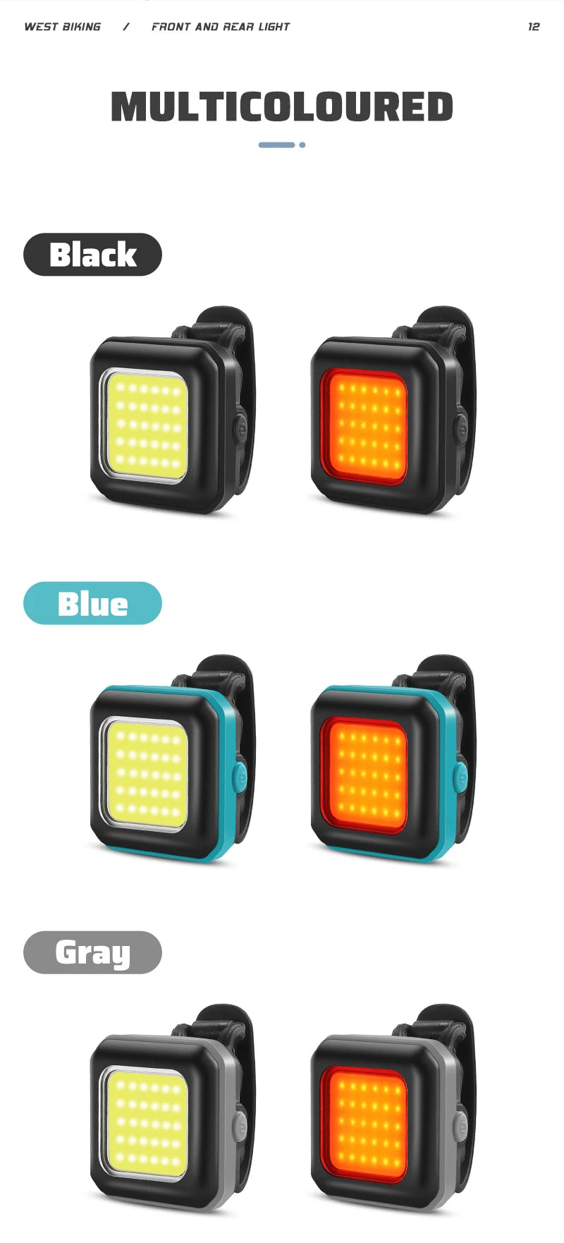 WEST BIKING Bike Light Cycling Bicycle Front Rear Light Type-C Charge Headlight Light Warning Taillight LED Lantern Bike Parts