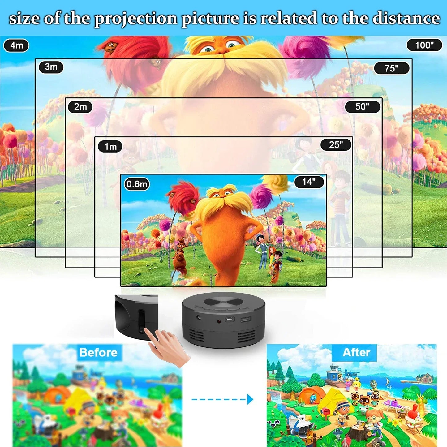 YT200 Smart Projector LED HD TV Video Projector For 4K 1500 Lumens Android Same Screen Home Cinema Outdoor Portable Mini Project