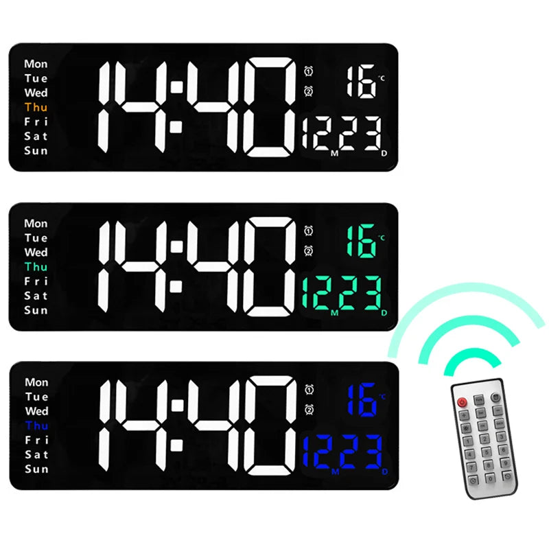Wall-mounted Digital Wall Clock With Remote Control Large Wall Clocks Temp Date Week Display Power Off Dual Alarms Table Clock