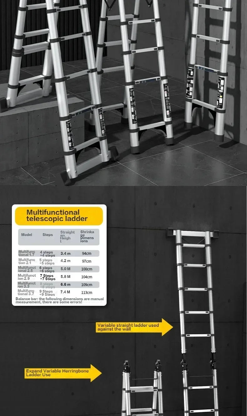 Professional Aluminum Alloy Multifunctional Telescopic Zigzag Ladder Household Staircase Indoor Lifting And Folding Ladder