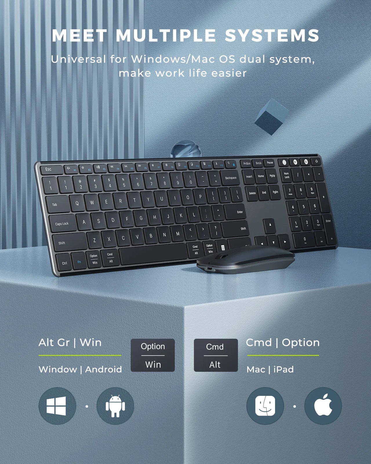 Seenda Wireless Bluetooth Keyboard and Mouse Combo Multi-Device Rechargeable Slim Keyboards and Mice for Win MacBook Pro Air