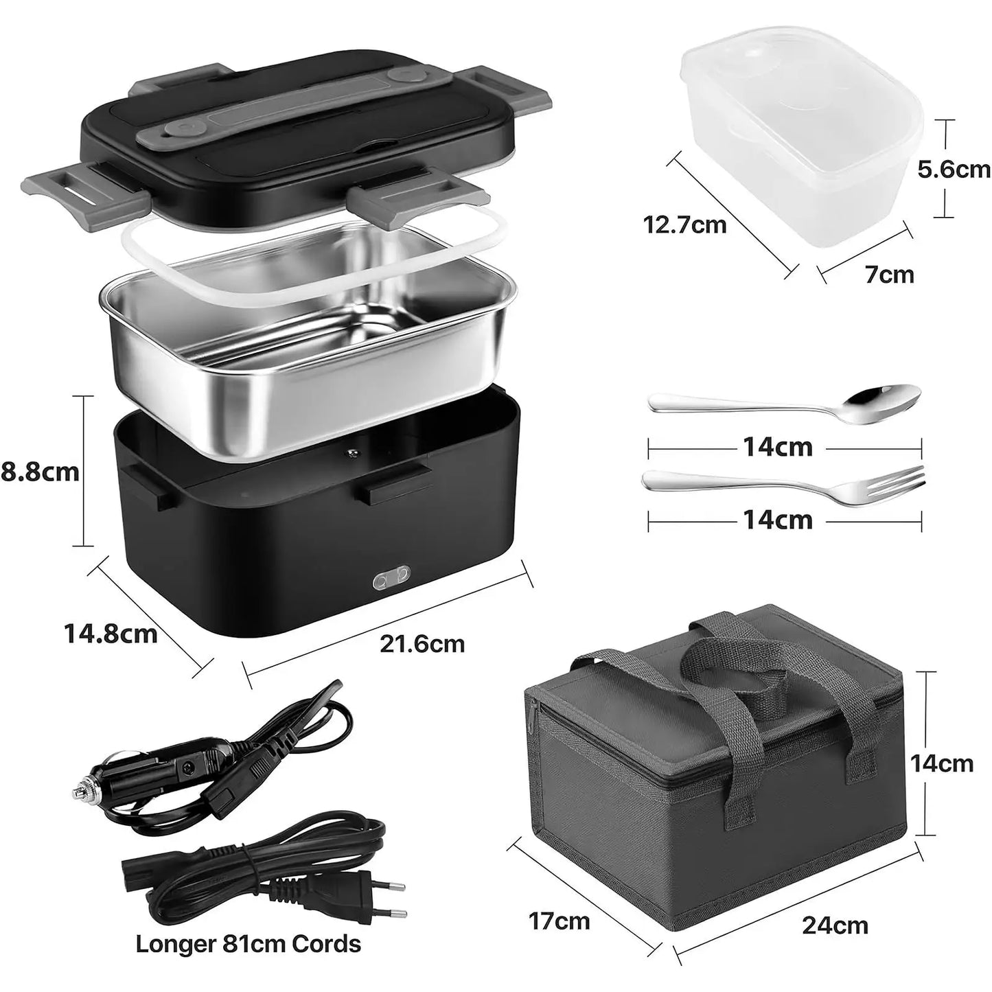 Home Car Electric Lunch Box Stainless Steel Food Heating Bento Box 12V 24V 220V Food Heated Warmer Container Set