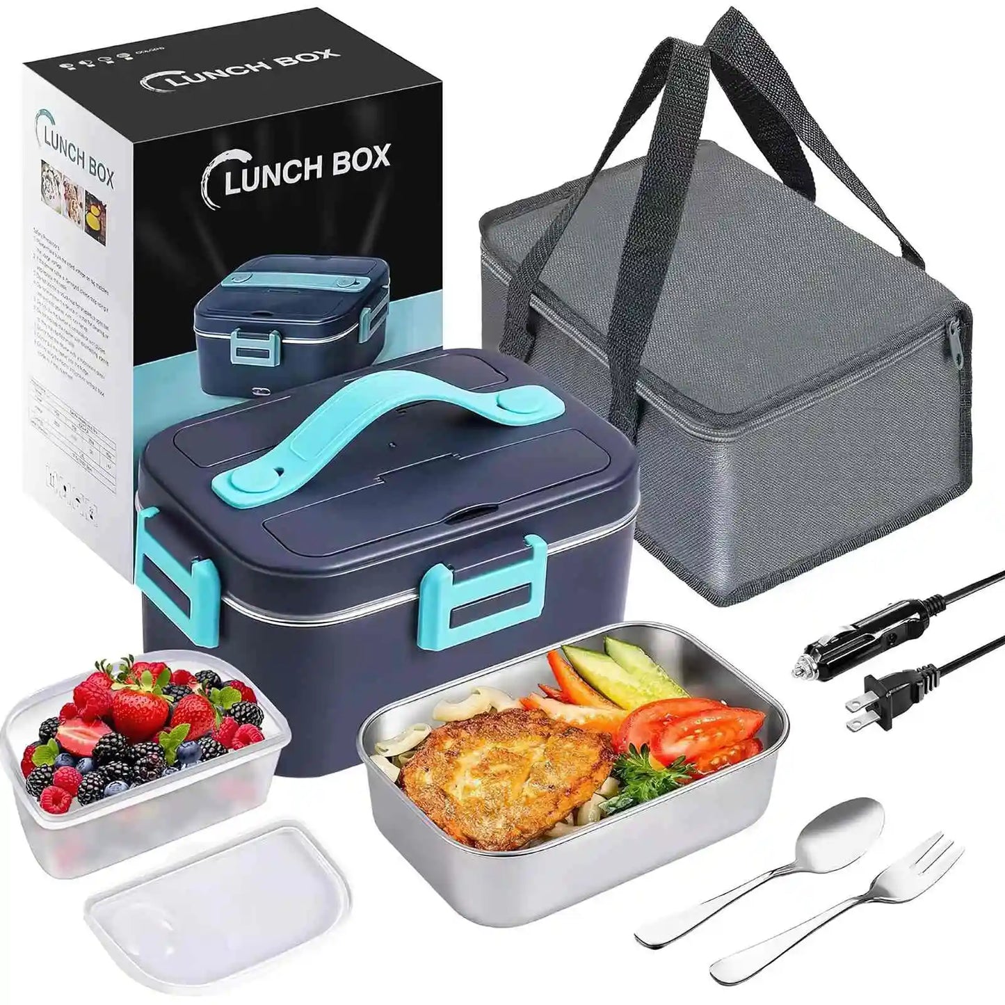 Home Car Electric Lunch Box Stainless Steel Food Heating Bento Box 12V 24V 220V Food Heated Warmer Container Set