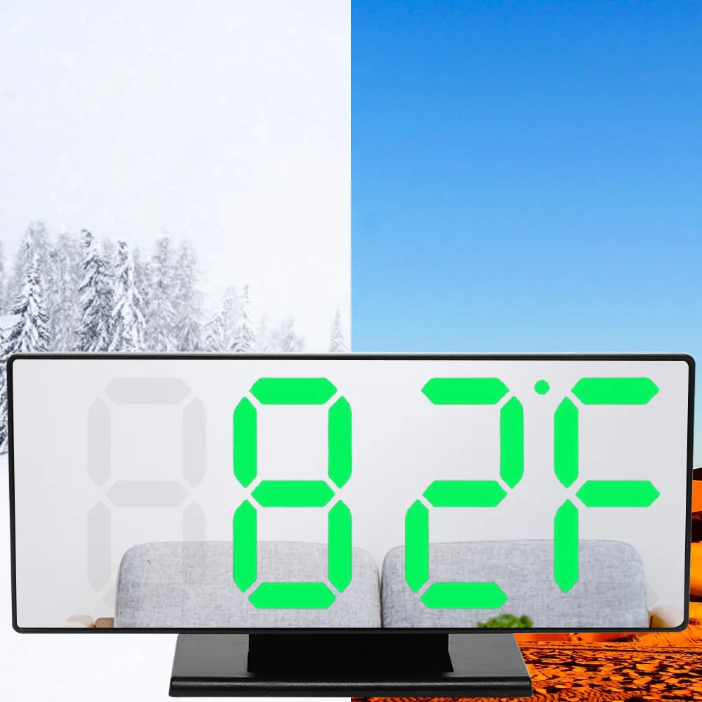 Digital Alarm Clock LED Mirror Electronic Alarm Clocks Large LCD Display Digital Table Clock with Calendar Temperature