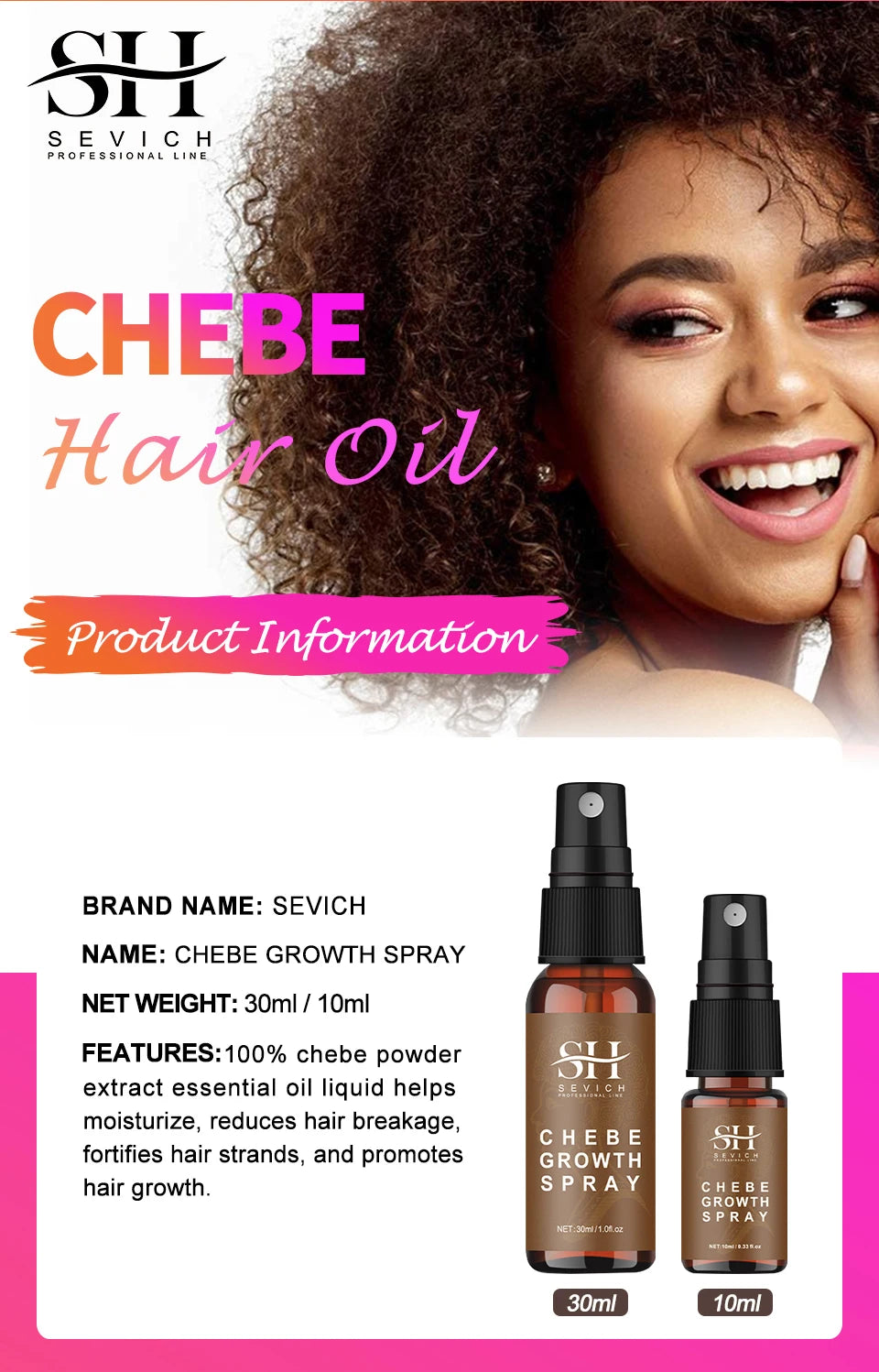 Sevich Chebe Hair Growth Spray 30ml Africa Traction Alopecia Hair Thickening Oil Anti Hair Loss Treatment Spray Hair Scalp Care