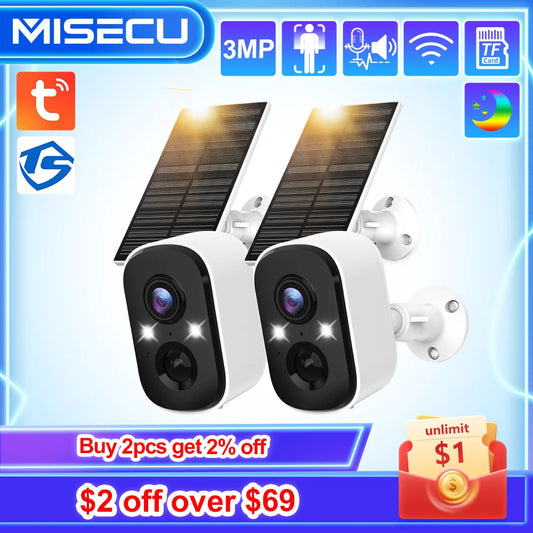 MISECU Tuya 3MP Security Battery Camera Combo with Solar Panel Two-way Audio Wireless Outdoor Human Detection Surveillance Suite