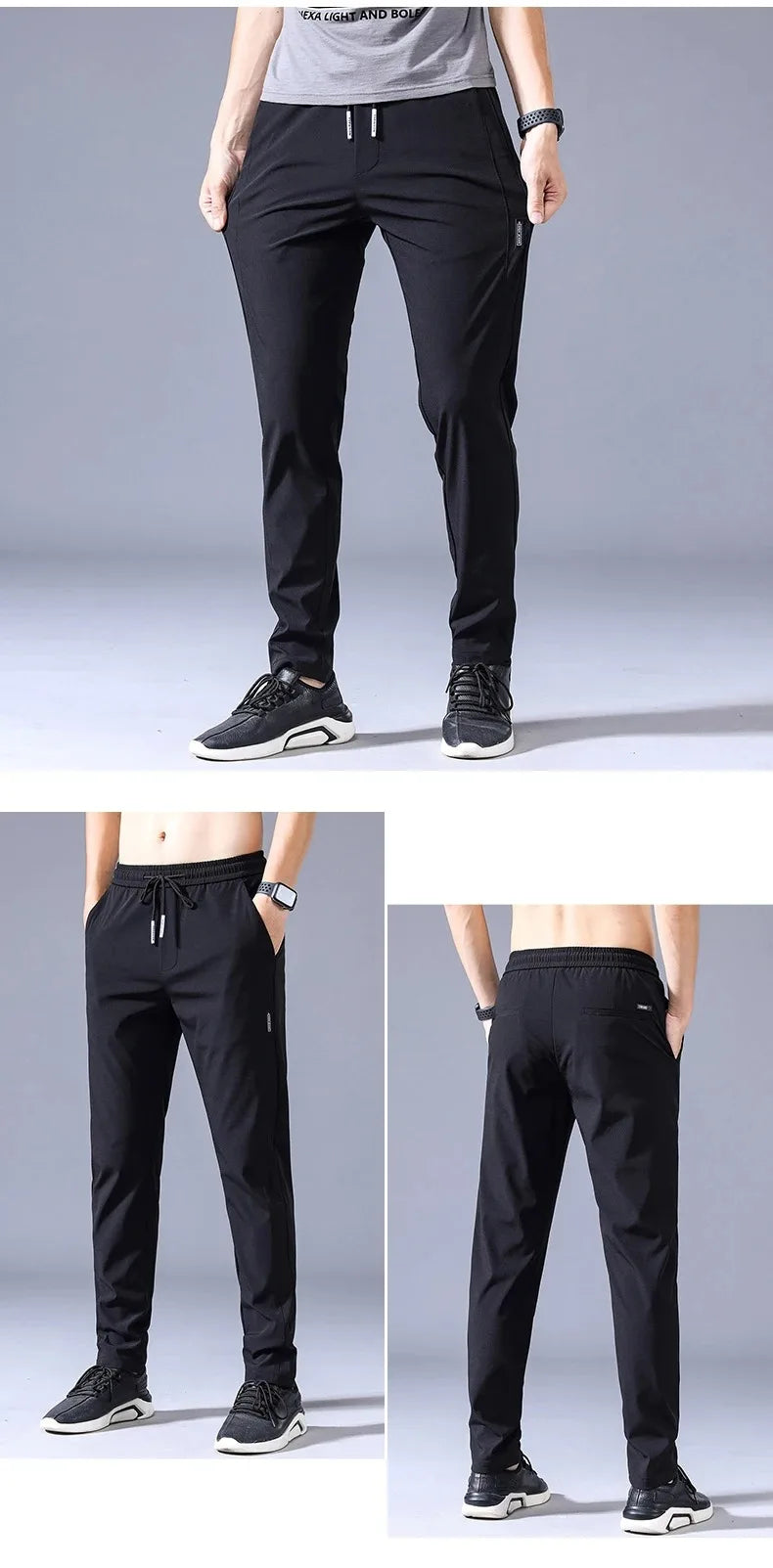 Men's New Casual Pants Fashion Stretch Straight Slim Pants Hong Kong Wind Ice Silk Loose Everything Trend Foreign Jogging Pants