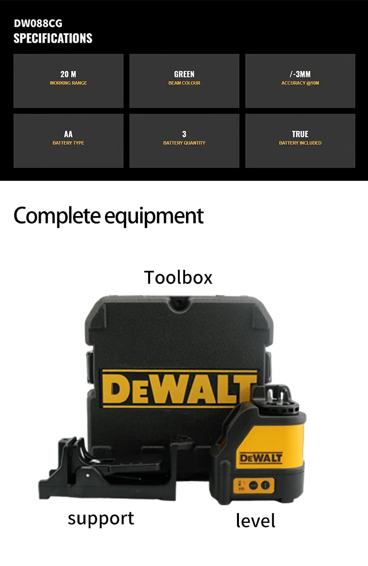 DEWALT DW088CG Laser Level With Case30m Self-Leveling Cross Line Green Cross Line Lase Horizontal Vertical Laser Level