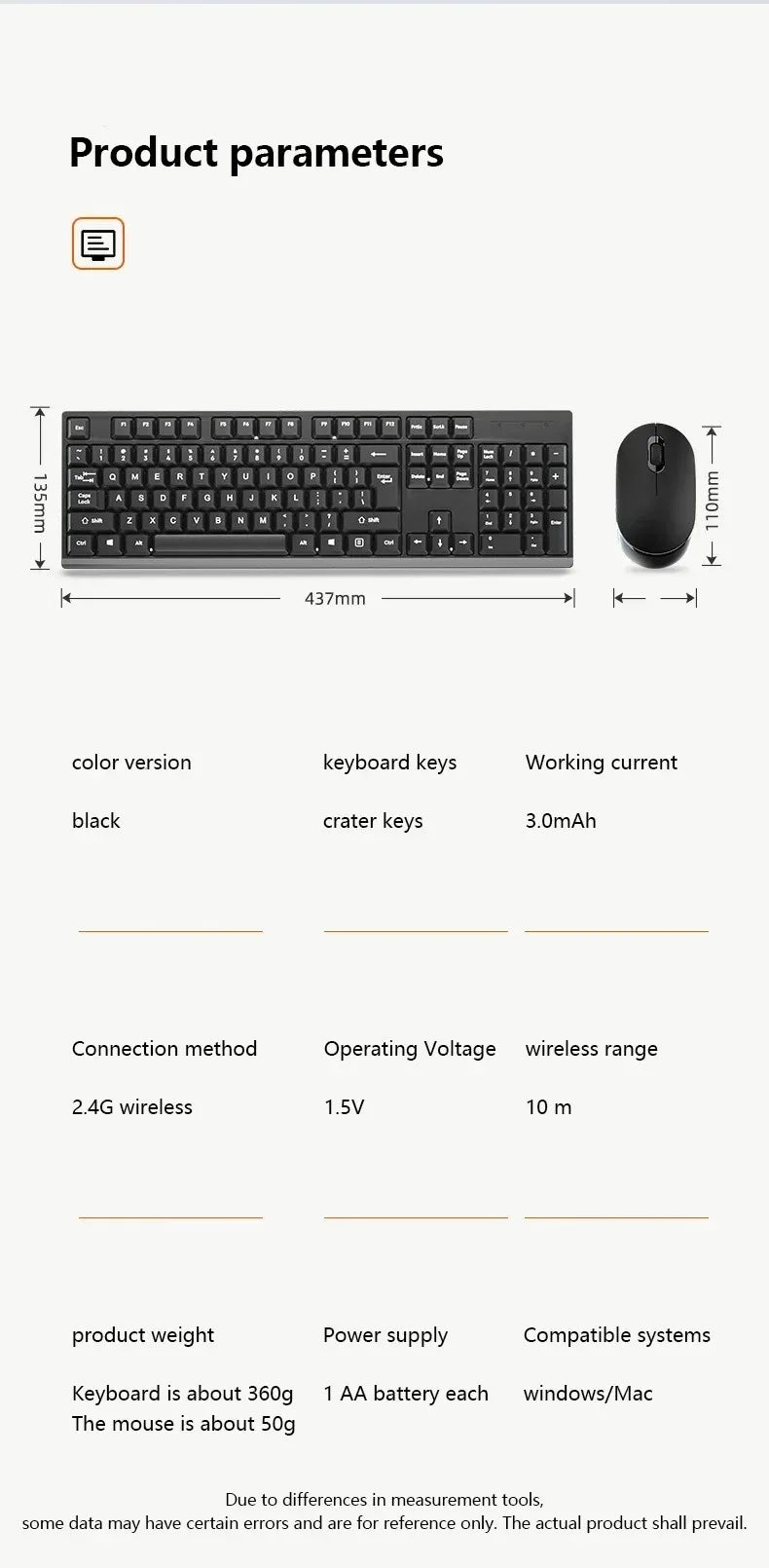 2.4GHz Wireless Keyboard Mouse Set For Work Office Gaming PC  Mice Pads Mute 104 Keycaps Keyboard Laptop PC Accessories