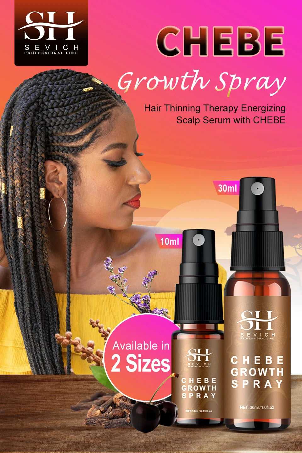 Sevich Chebe Hair Growth Spray 30ml Africa Traction Alopecia Hair Thickening Oil Anti Hair Loss Treatment Spray Hair Scalp Care