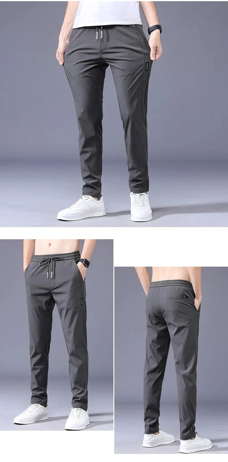 Men's New Casual Pants Fashion Stretch Straight Slim Pants Hong Kong Wind Ice Silk Loose Everything Trend Foreign Jogging Pants