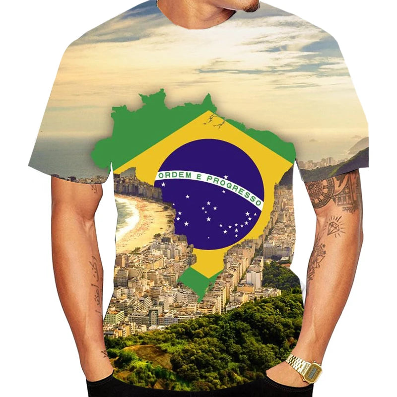 Hot Sale Men Clothing Fashion Brazil Rio 3d Print Personality T-shirt Summer Casual T Shirts Street Hip Pop Round Neck y2k Tops