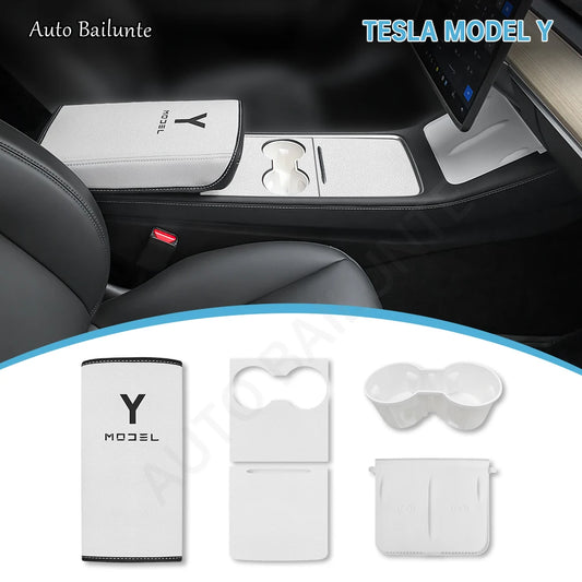 For Tesla Model Y 2019-2023 Storage Box Center Console Wireless Charging Mat Armrest Hidden Box Cup Holder Interior Accessories