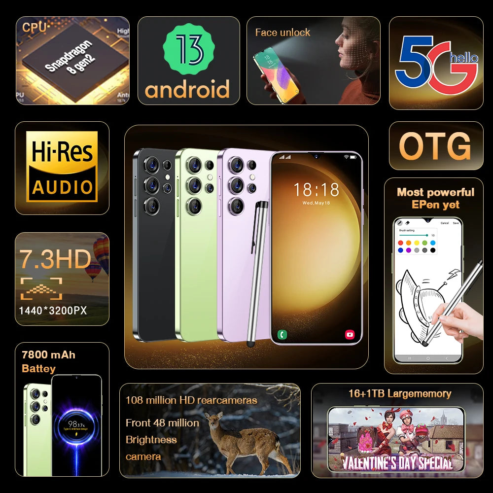 HOT 2025 new S25 Ultra original intelligent 5G dual card dual standby Android 14 system global version phones 7800mAh battery