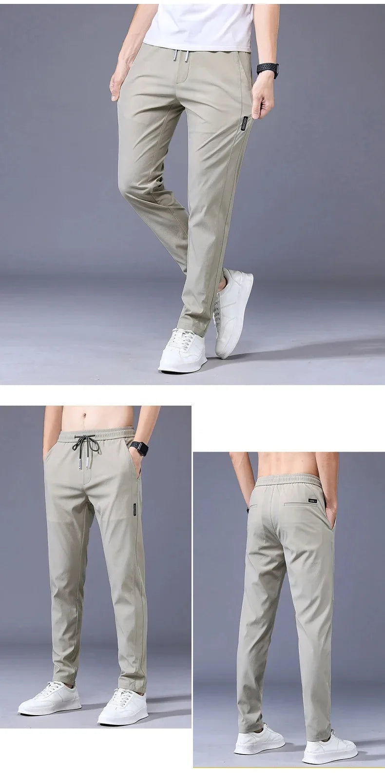 Men's New Casual Pants Fashion Stretch Straight Slim Pants Hong Kong Wind Ice Silk Loose Everything Trend Foreign Jogging Pants