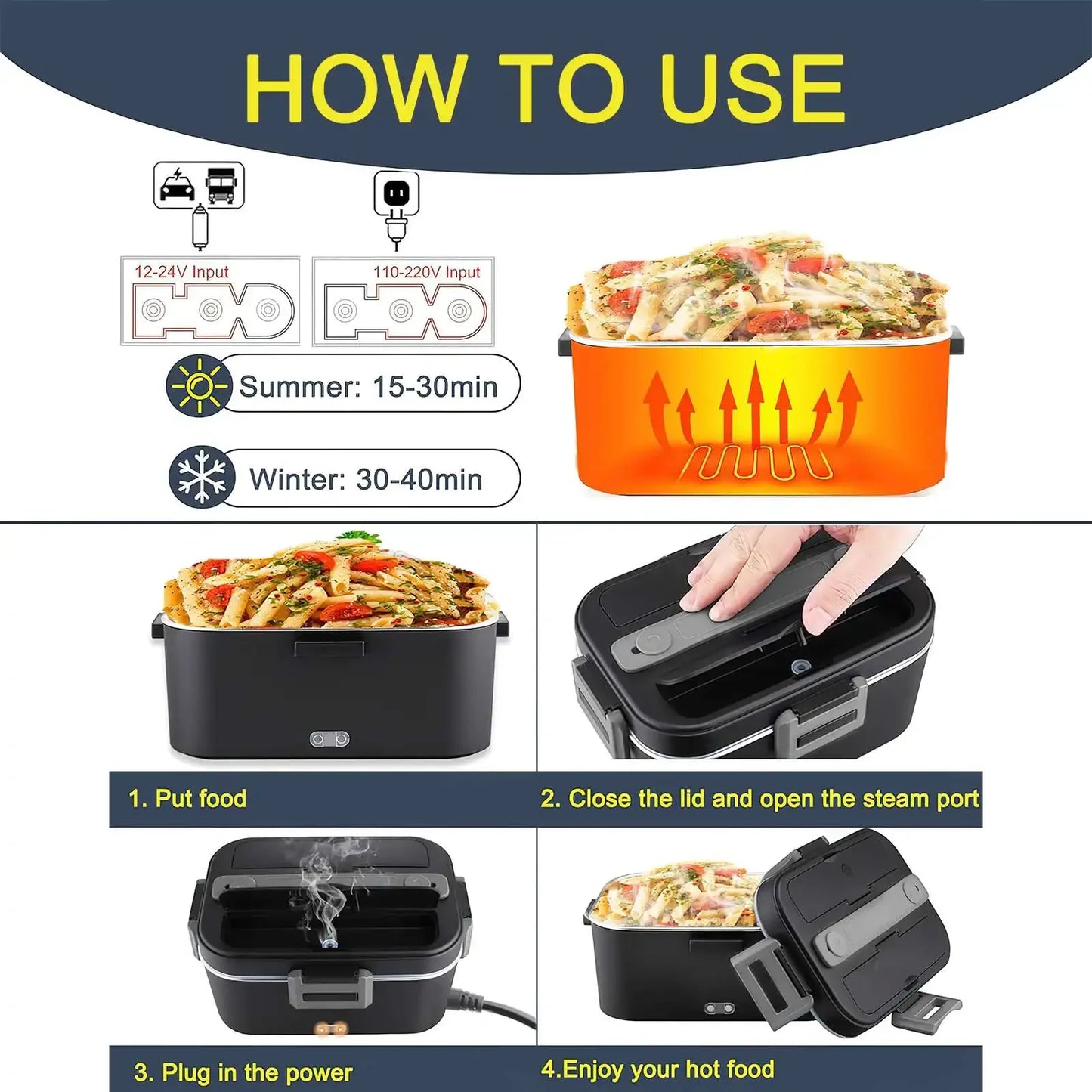 Home Car Electric Lunch Box Stainless Steel Food Heating Bento Box 12V 24V 220V Food Heated Warmer Container Set