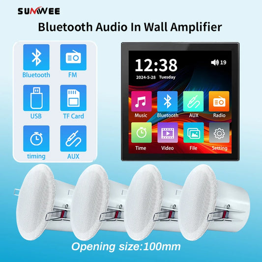 Min Wall Amplifier Bluetooth Smart Home Audio Touch Screen 4*20W Stereo Sound Music Panel  background music  Ceiling Speaker FM