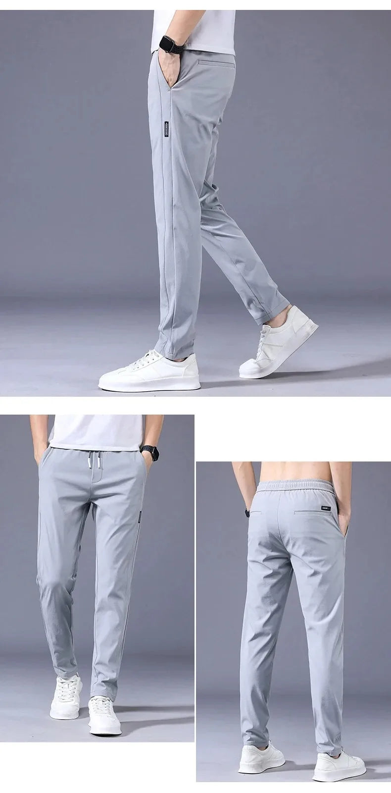 Men's New Casual Pants Fashion Stretch Straight Slim Pants Hong Kong Wind Ice Silk Loose Everything Trend Foreign Jogging Pants