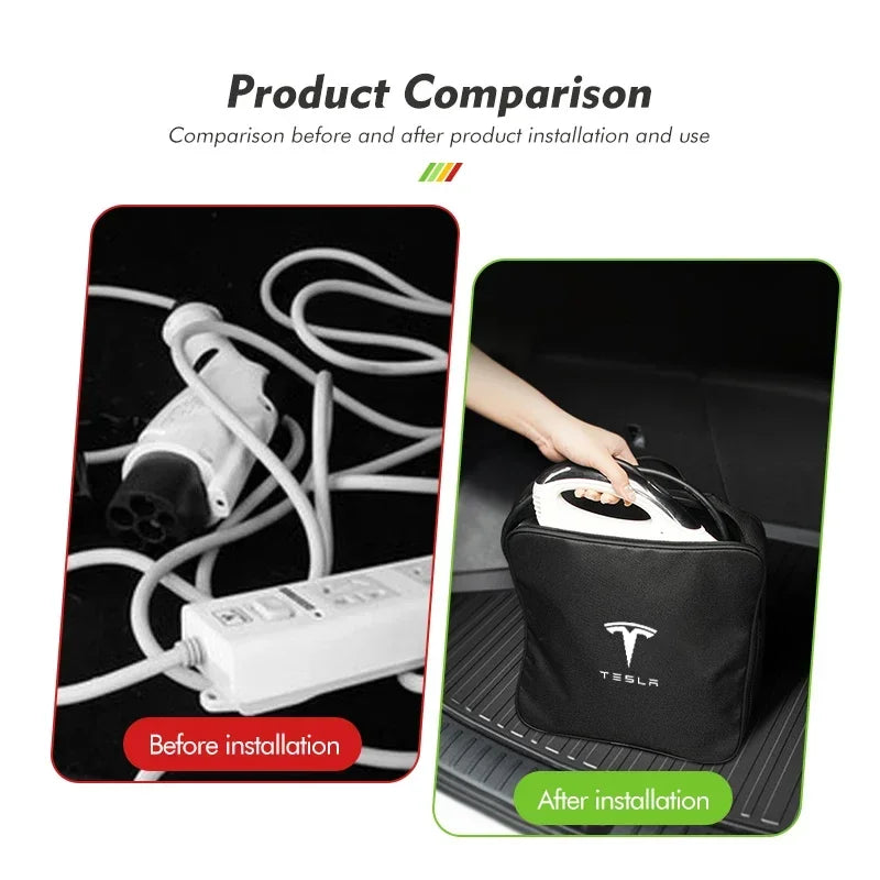 Car Charging Cable Storage Bag Carry Charger Container Storage For Tesla Model 3 Y S X 2021 Roadster Cybertruck Juguete