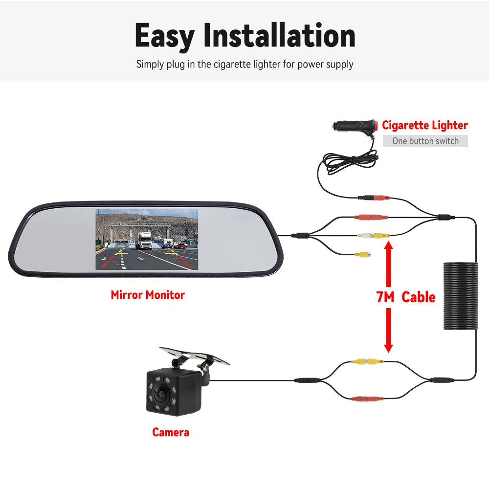 MJDOUD Car Rear view Camera with Mirror Monitor for Vehicle Parking Rearview Mirror Camera  4.3 Inch Screen Hd Reversing Camera