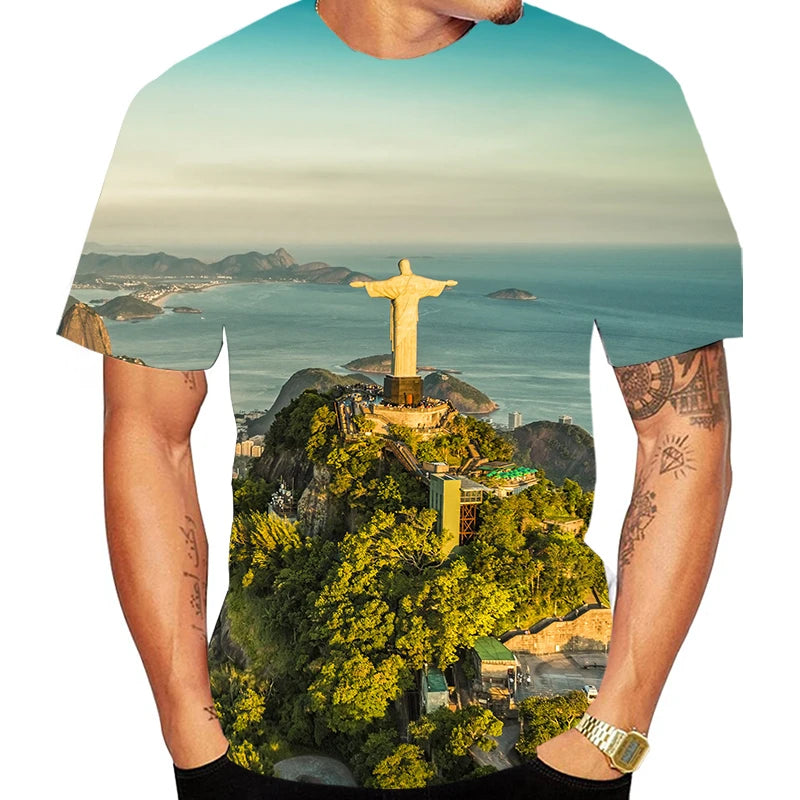 Hot Sale Men Clothing Fashion Brazil Rio 3d Print Personality T-shirt Summer Casual T Shirts Street Hip Pop Round Neck y2k Tops