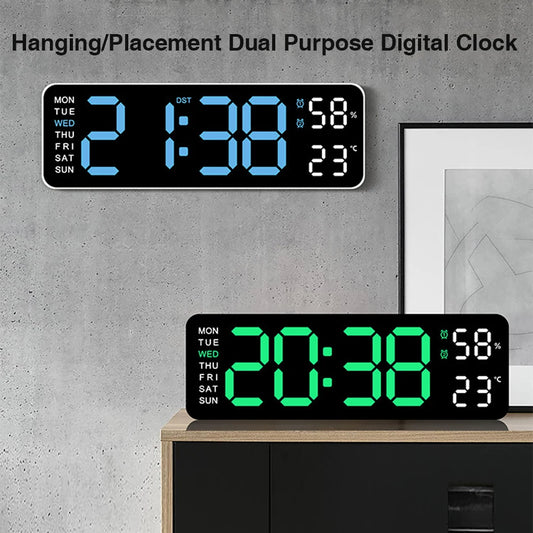 Digital Wall Clock Large LED Screen Time Week Temperature Humidity Display Electronic Alarm Clock For Bedroom Living Room Decor