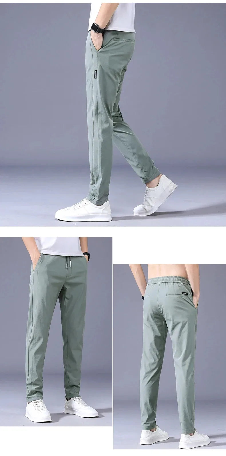 Men's New Casual Pants Fashion Stretch Straight Slim Pants Hong Kong Wind Ice Silk Loose Everything Trend Foreign Jogging Pants