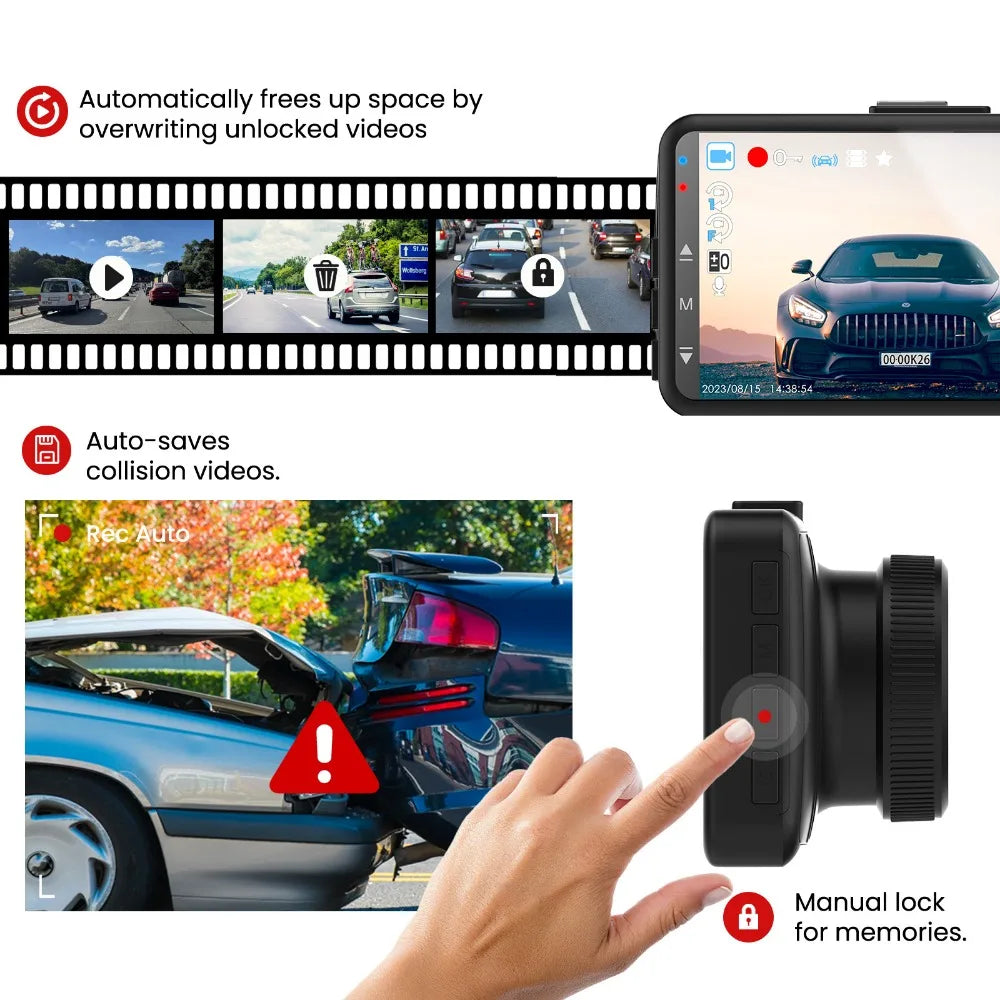 KQQ 4K Dash Camera for Car Ront and Rear Dual Lens Auto Car Dvr Built-in Wifi Support WDR Night Vision 24H Parking Monitor