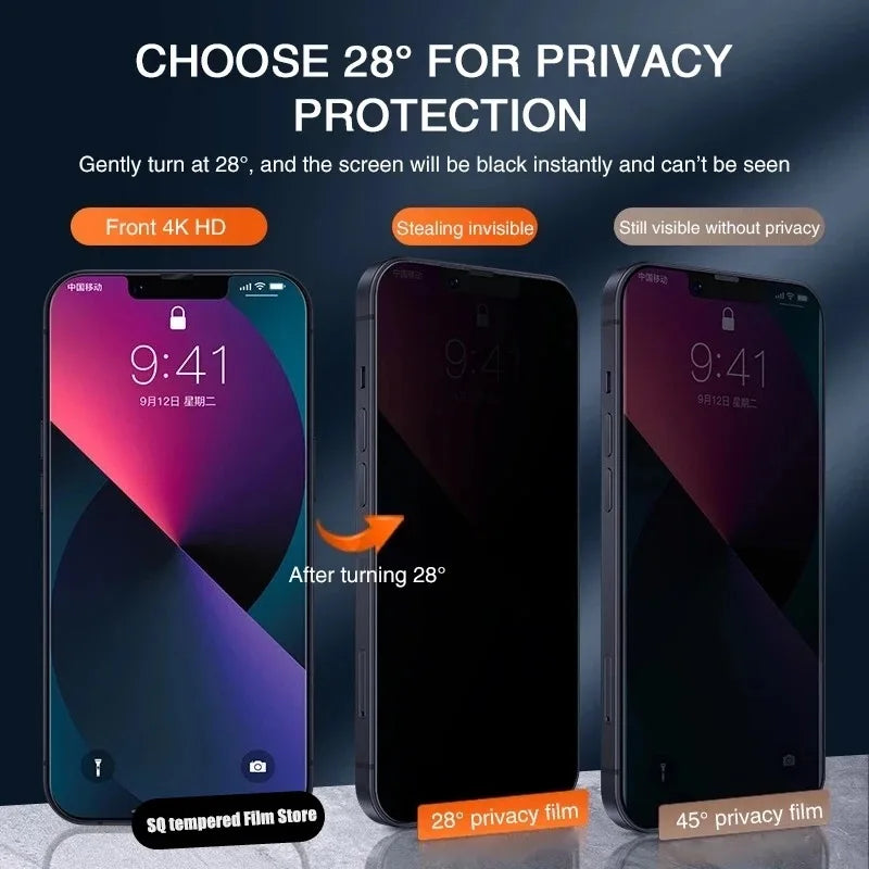 4PCS Privacy Screen Protector for iPhone 15 14 13 Pro Max 15 14 Plus 13 12 mini 11 Pro XS Max X XR Privacy Tempered Glass