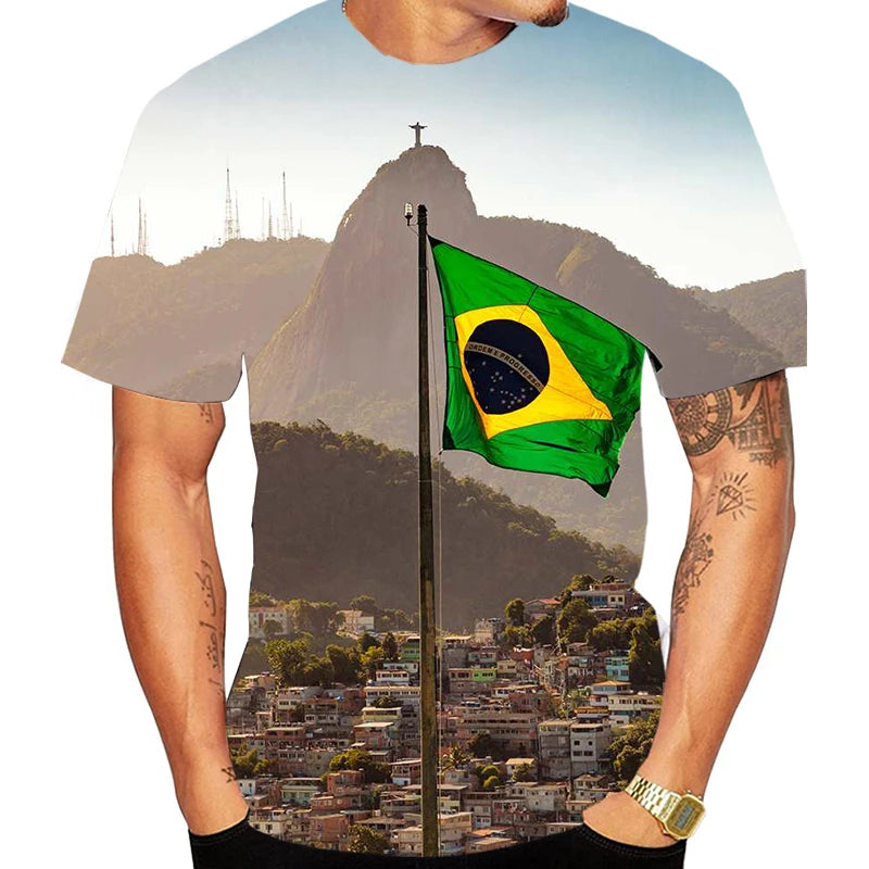 Hot Sale Men Clothing Fashion Brazil Rio 3d Print Personality T-shirt Summer Casual T Shirts Street Hip Pop Round Neck y2k Tops