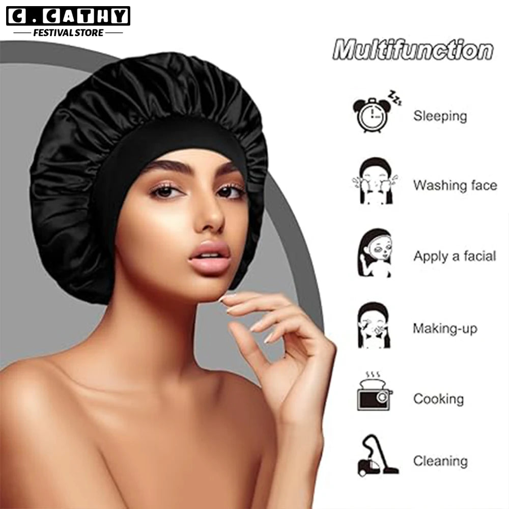 Hair Bonnet For Sleeping Women Wide Brim Sleep Cap Hair Bonnet For Curly Hair Showercap Children Men