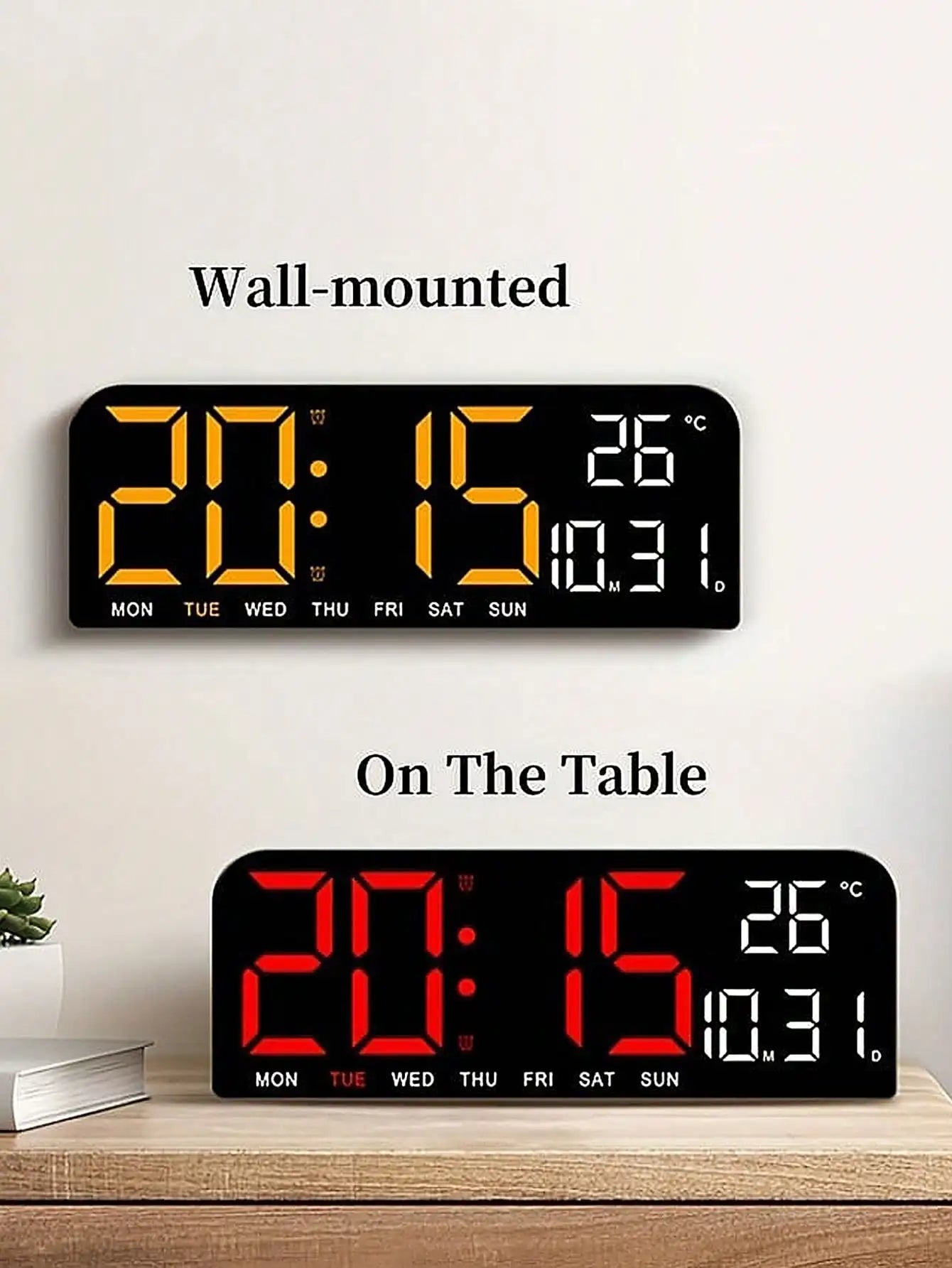 Large Screen LED Digital Bedside Alarm Clock With Temperature Calendar Electronic Table Date Display Home Decor