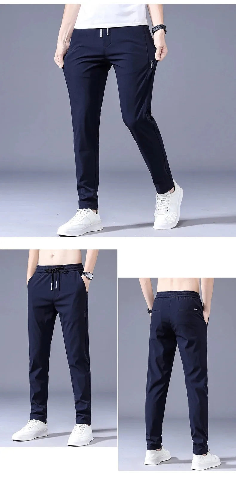 Men's New Casual Pants Fashion Stretch Straight Slim Pants Hong Kong Wind Ice Silk Loose Everything Trend Foreign Jogging Pants