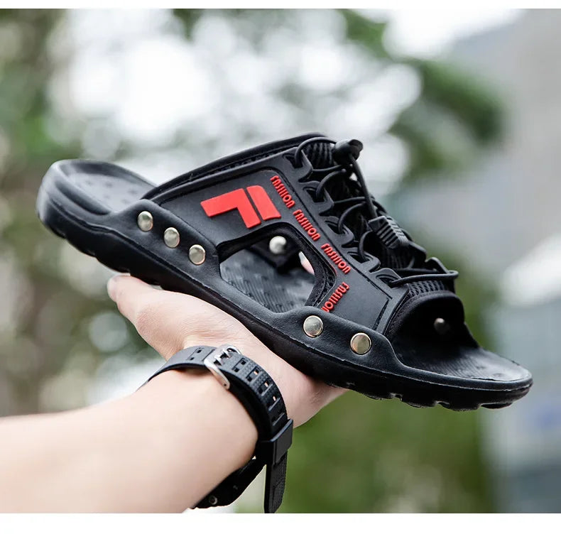 New men's sandals summer slippers leather face lazy shoes trend breathable beach shoes