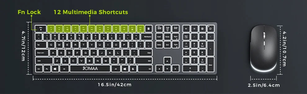 Wireless Ultra Slim Full Size Keyboard and Mouse Combo Rechargeable 2.4G USB Cordless Illuminated Keyboard & Mouse Set