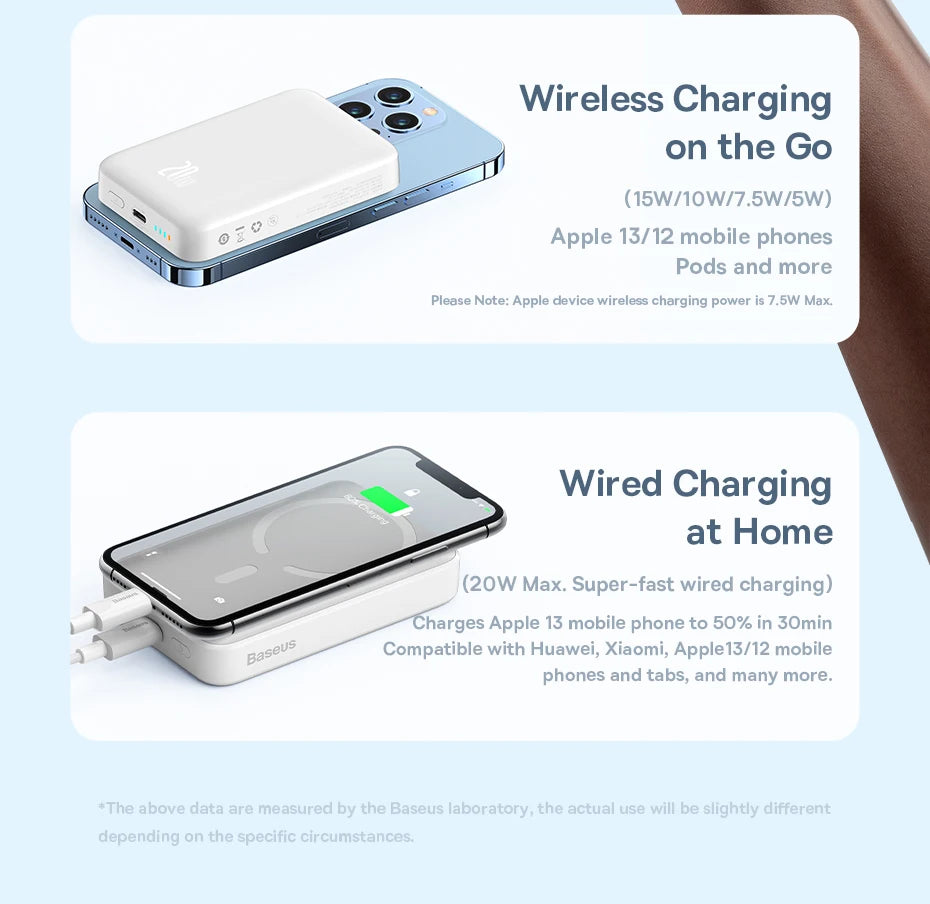 Baseus Power Bank 10000mAh Mini Magnetic Wireless Fast Charge Auto-wake For iPhone 16 15 14 13  Pro Max Magnetic Powerbank