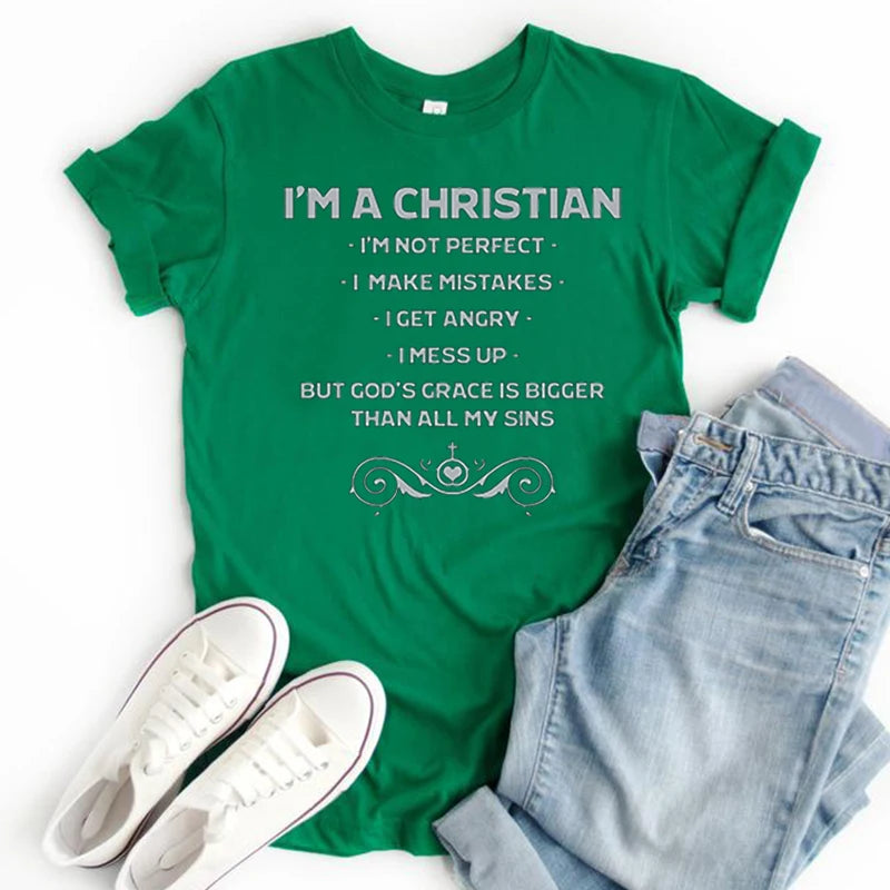 I'm A Christian Woman Tshirts Harajuku God Ladies Tops 2021 Jesus Tee Aesthetic Graphic Tees Women Black Top M