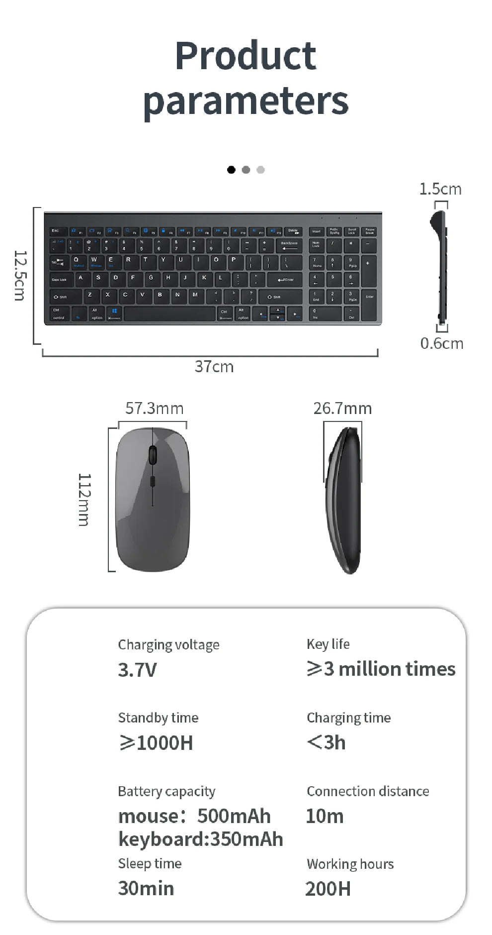 Gray Bluetooth 5.0 & 2.4G Wireless Keyboard Mouse Combo Rechargeable Full Size Wireless Keyboard for Notebook Laptop