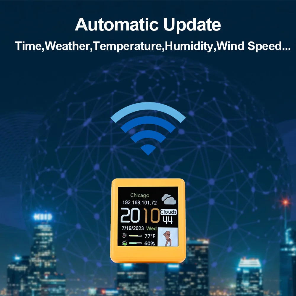 MINI Size Smart WIFI Weather Station Clock for Gaming Desktop Decoration. DIY Cute GIF Animations and Electronic Album function