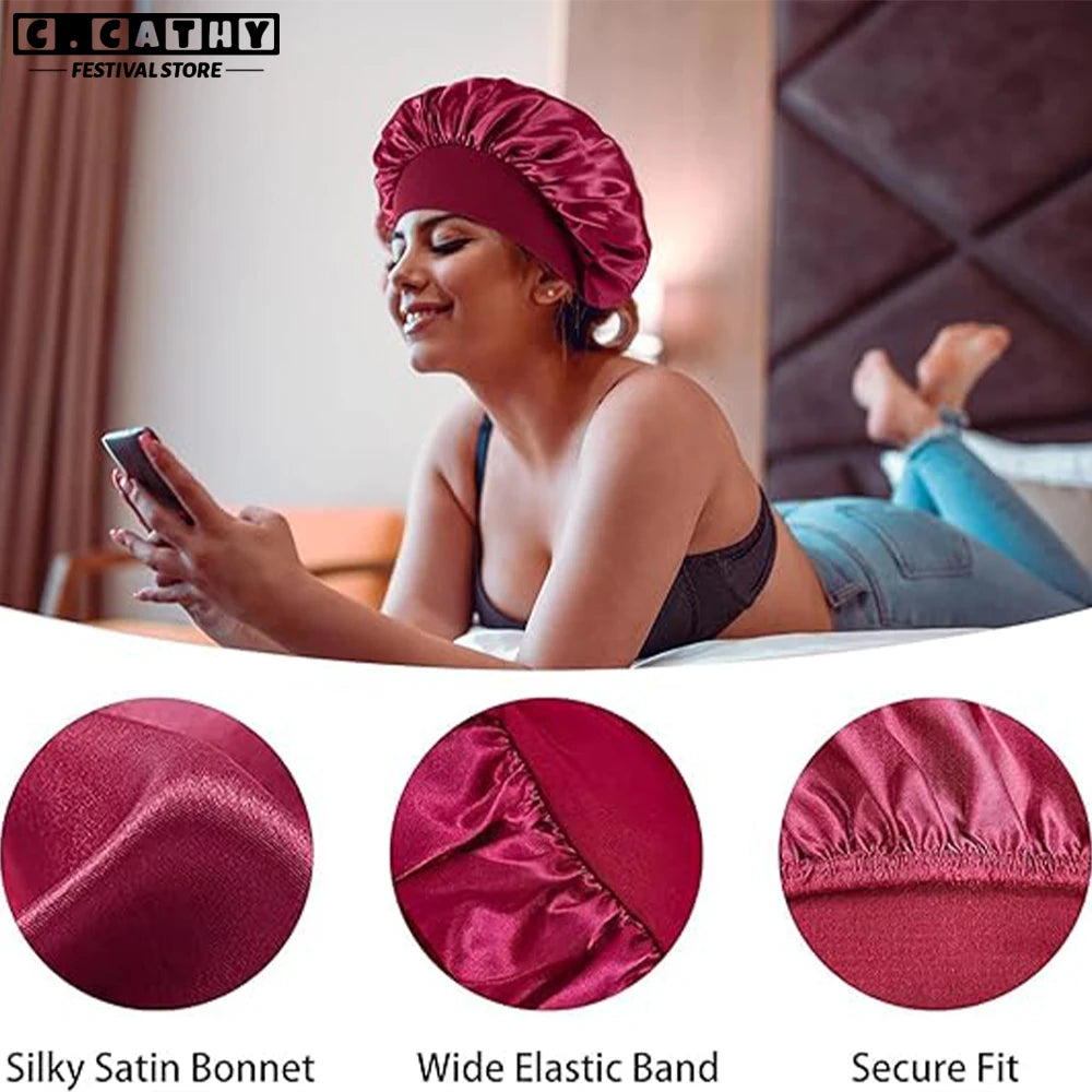 Hair Bonnet For Sleeping Women Wide Brim Sleep Cap Hair Bonnet For Curly Hair Showercap Children Men